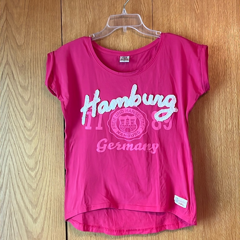 Fox Originals HAMBURG LG hot pink white embroidered cotton crew neck t shirt tee